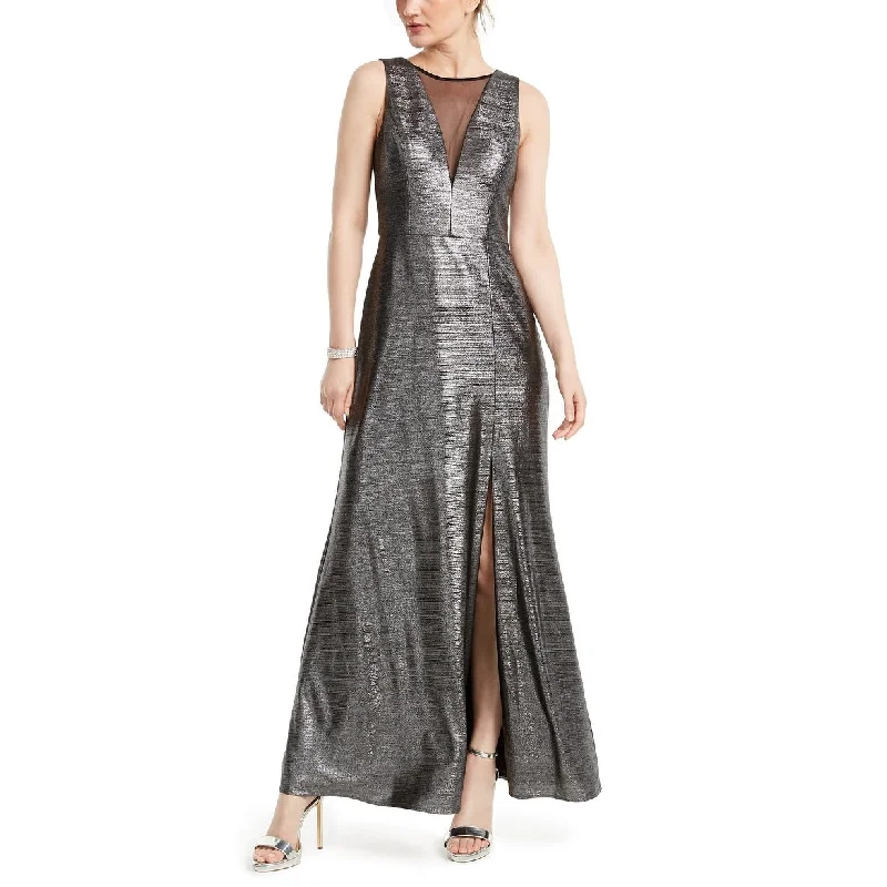 women's lightweight dressesNightway Women's Metallic Illusion-Mesh Gown Gunmetal Size 4