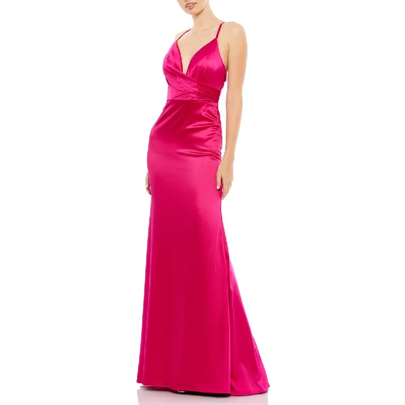 women's bodycon dressesMac Duggal Women's Gathered Satin Sleeveless Plunging Trumpet Gown