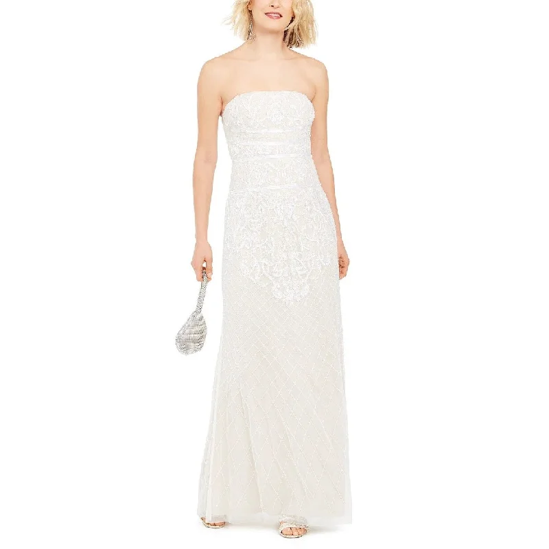 women's minimalist dressesAdrianna Papell Women's Beaded Strapless Gown White Size 16