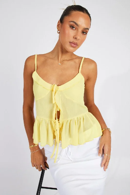 women's tops for those who want to create stylish and put-together outfits without spending a fortuneYellow Tie Up Top Singlet