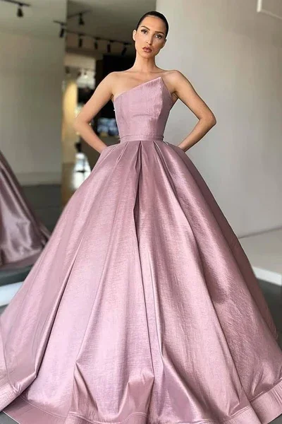 women's apple-shaped body dressesBall gown asymmetric off the shoulder ankle length sleeveless ball gown gh2541