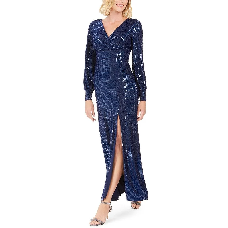 women's stretchy dressesNightway Women's Sequin Wrap Gown Navy Size 8