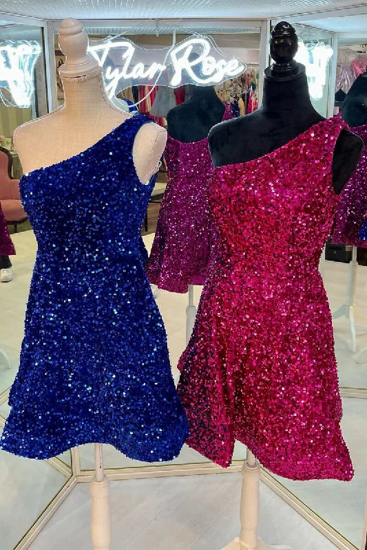 women's minimalist dressesSequin One-Shoulder A-Line Short Cocktail Gown gh1218