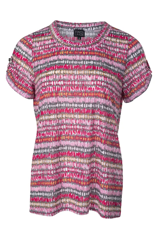 trendy women's topsHi low hemline printed Tunic | Cerise Silver Abstract | 6740A1