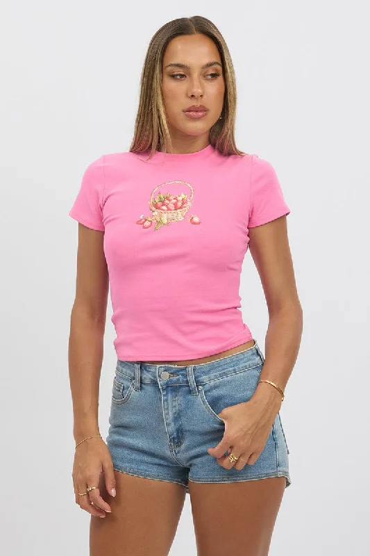 women's tops for those who want to invest in timeless piecesPink Graphic Tee Short Sleeve