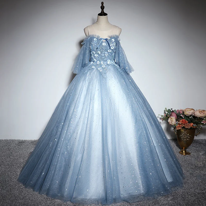 women's sheath dressesBlue tulle lace long ball gown dress formal dress  10197