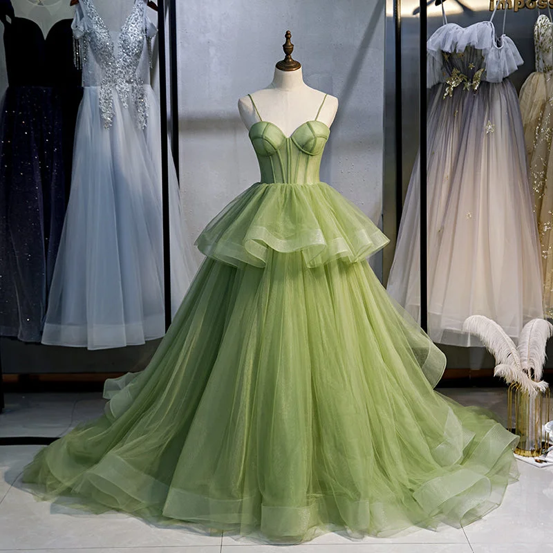 women's hourglass figure dressesGreen tulle long ball gown dress formal dress  8314