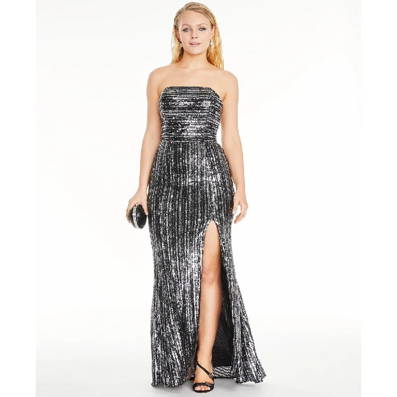 women's apple-shaped body dressesBlondie Nites Juniors' Sequined Strapless Gown Black Size 3