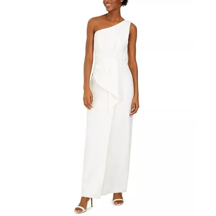 women's stretch dressesEliza J Women's Petite Draped One-Shoulder Gown White Size 12P - 12 P