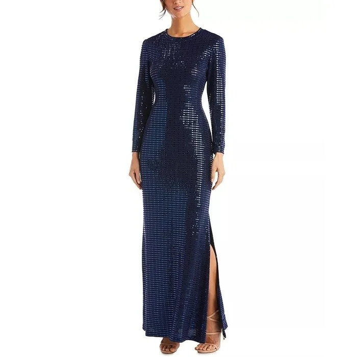 women's A-line dressesMorgan & Co. Women's Long Sleeve Sequin Knit Gown Navy Size Small