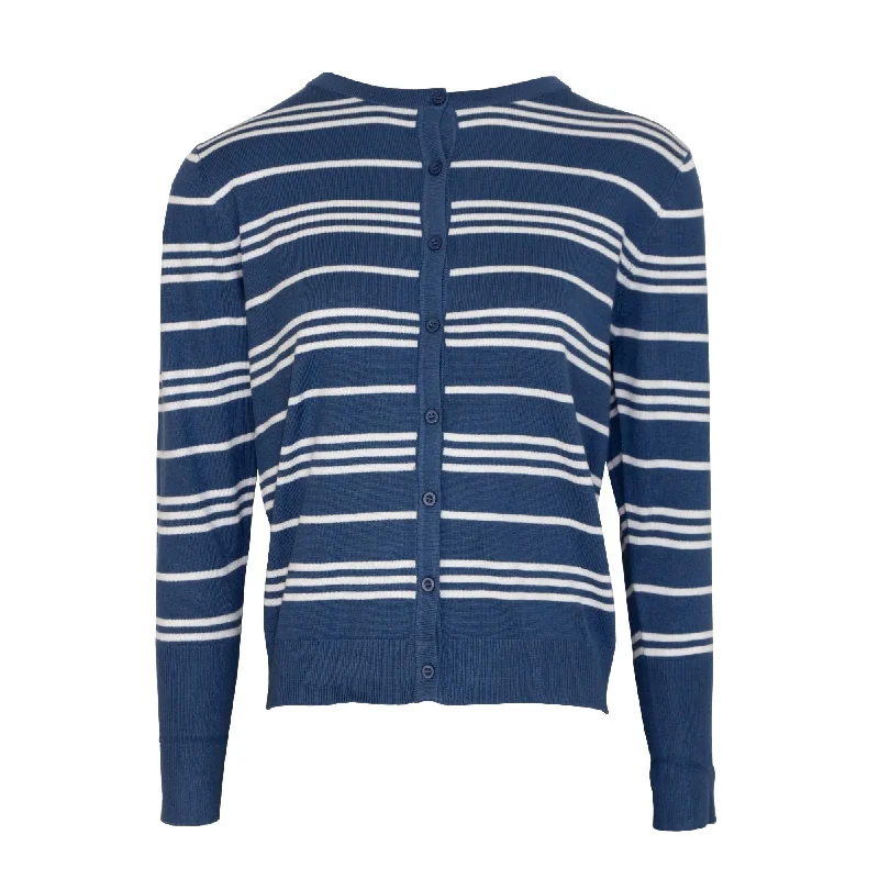 women's tops for cozy nights inPlaited Cardigan Stripe  - Navy & White