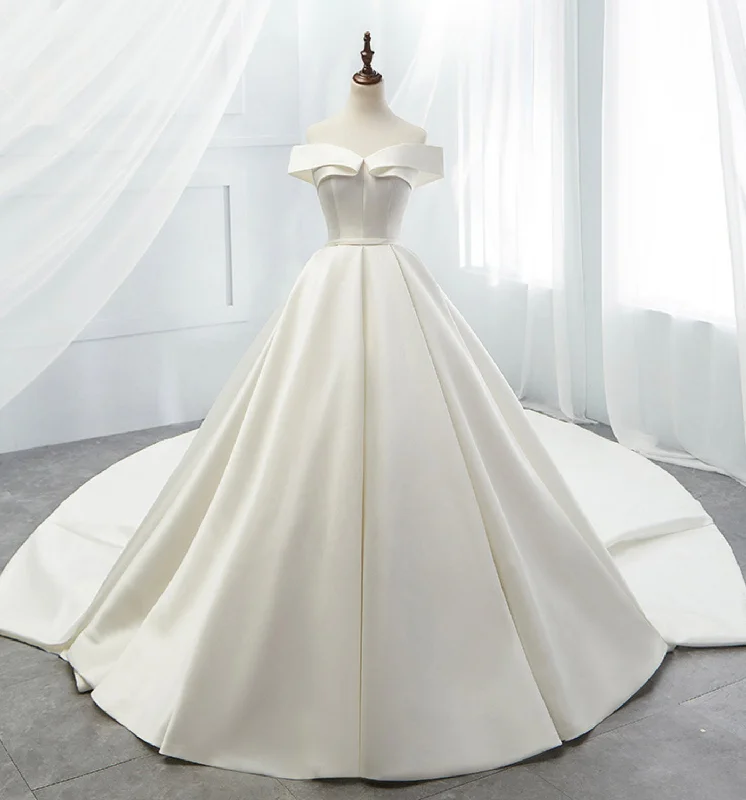 women's metallic dressesWhite satin long A line ball gown dress formal dress  8872