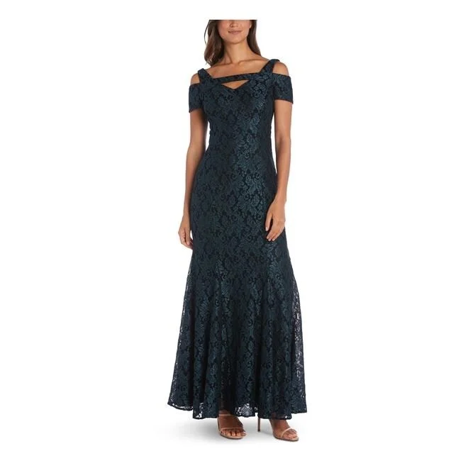 women's long-sleeved dressesNightway Women's Lace Cold-Shoulder Mermaid Gown Green Size 1