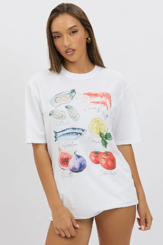 women's tops for picnics in the parkWhite Graphic Tee Short Sleeve