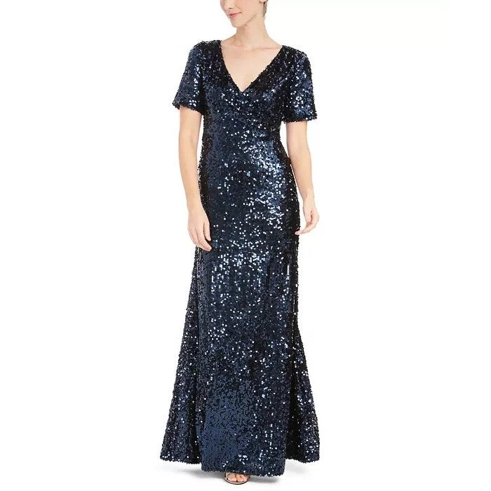 women's curve-hugging dressesCalvin Klein Women's Sequined Gown Navy Size 8