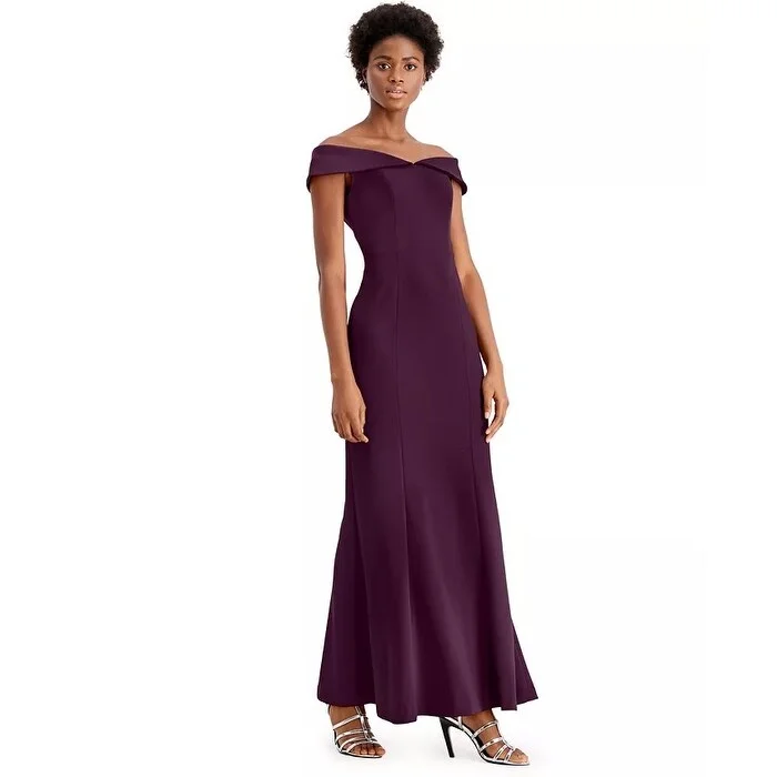 women's denim dressesCalvin Klein Women's Off-The-Shoulder Gown Purple Size 4