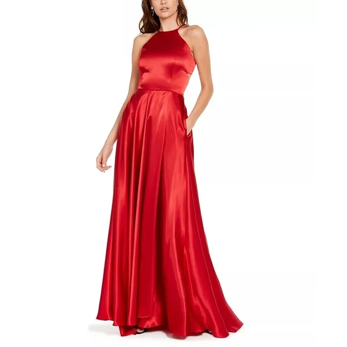 women's cotton dressesBlondie Nites Junior's Lace Up Satin Gown Red Size 1