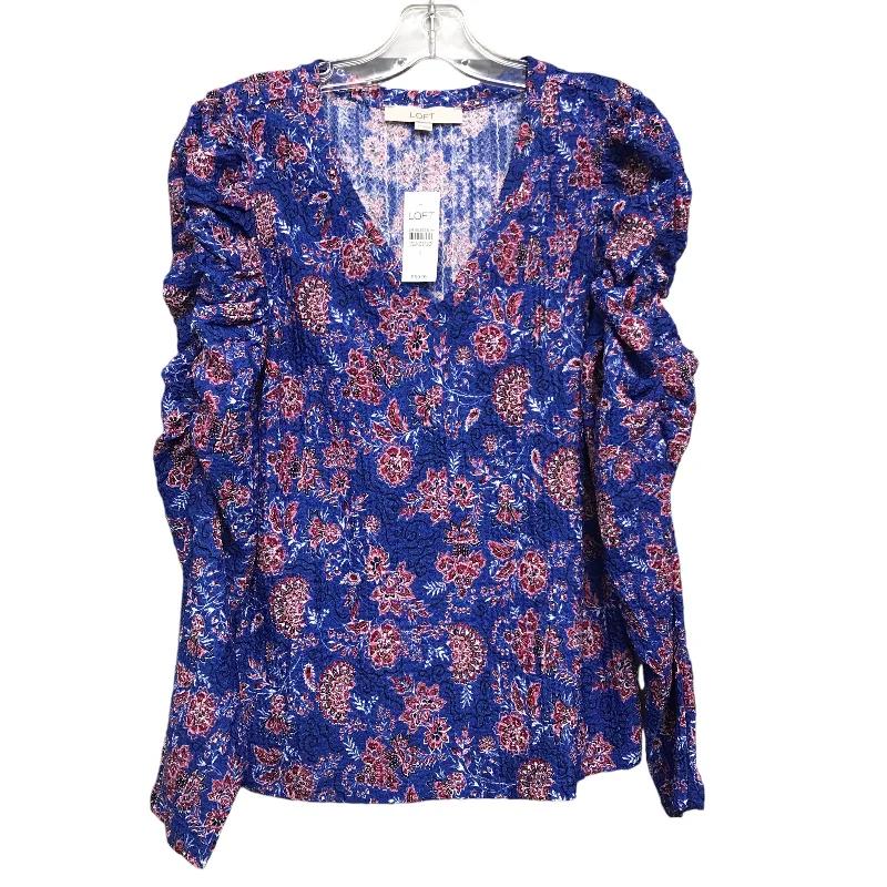 silk women's topsTop Ls By Loft In Blue & Red & White, Size:S