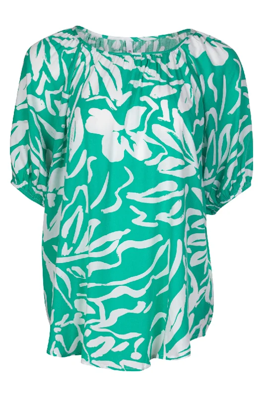 affordable women's topsScoop neck Tunic | Jade Ivory Leaf | 3331A1