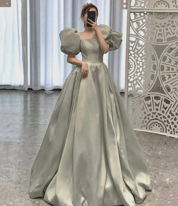 women's wedding guest dressesCute satin long ball gown dress A line formal dress  10321