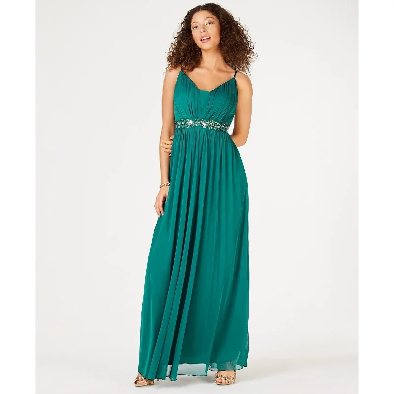 women's hourglass figure dressesTeeze Me Women's Juniors' Beaded Grecian Gown, Dark Green Size 17