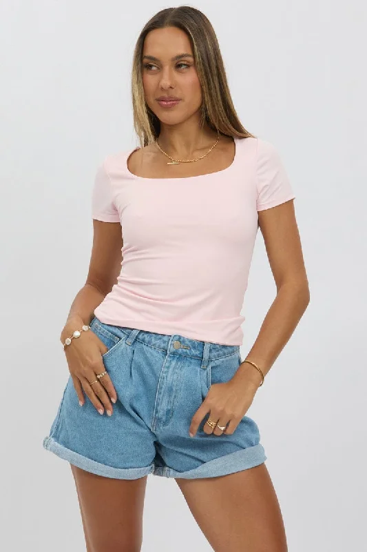 women's tops with ruffled hemsPink Supersoft Top Short Sleeve