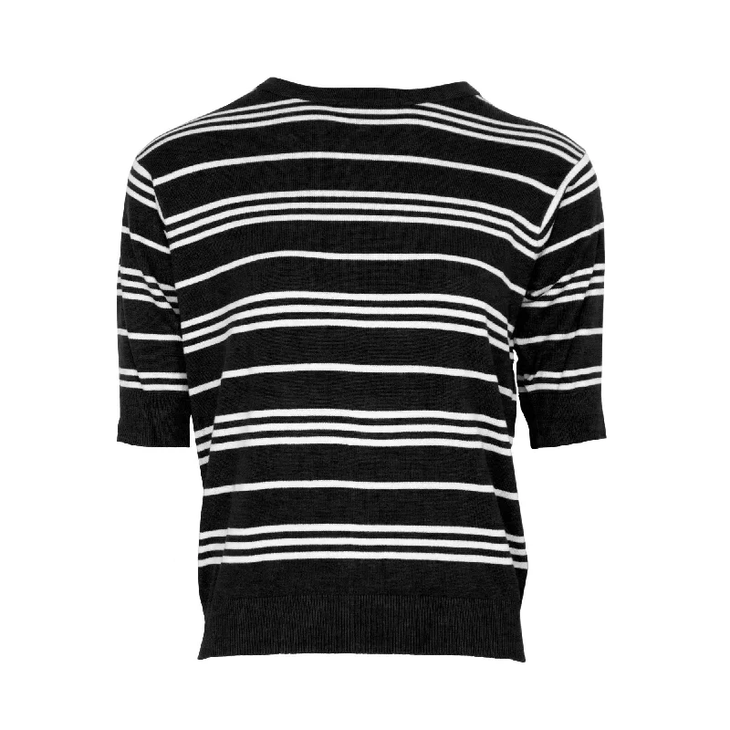 women's tops for those who prefer classic over trendy stylesPlaited ¾ Sleeve Stripe Top - Black & White