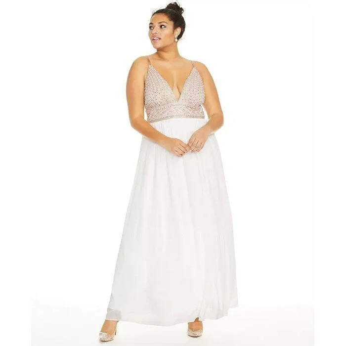 women's body-skimming dressesSay Yes To The Prom's Women's Trendy Beaded Chiffon Gown White Size 16