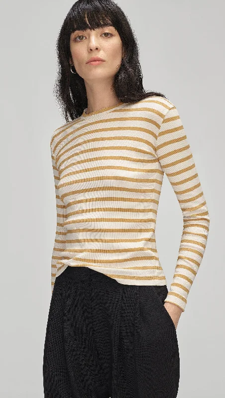 women's tops for those who want to add a personal touch to their wardrobe with unique and one-of-a-kind piecesStriped Longsleeve Tee in Ribbed Cotton | Beige/Ivory