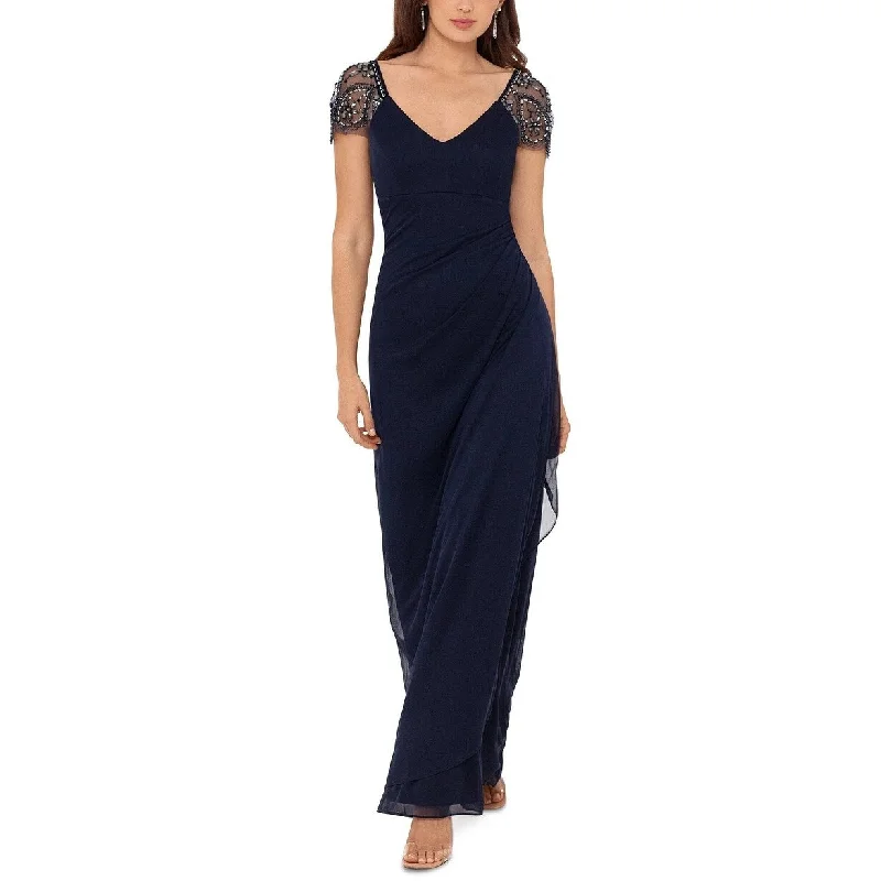 women's high-end dressesXSCAPE Women's Beaded Cap Sleeve Gown Sizes Navy Size 12