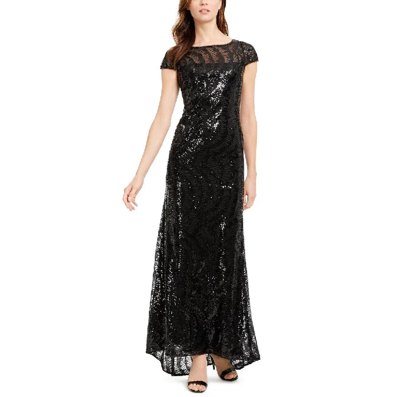 women's prom dressesCalvin Klein Women's Cap-Sleeve Sequined V-Back Gown Black Size 12