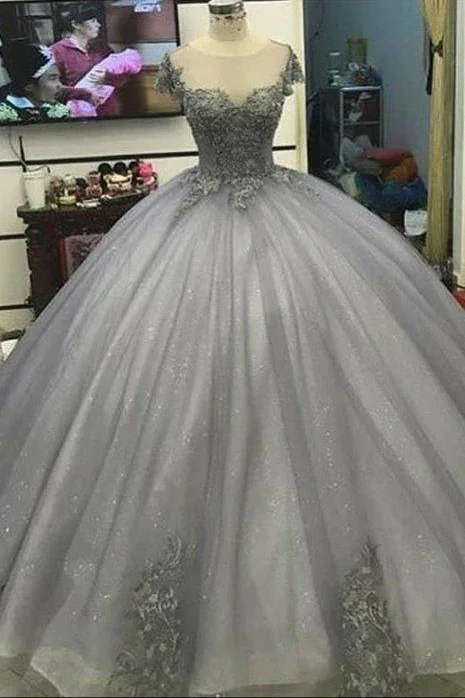 women's breathable dressesNew Arrival Quinceanera Dresses Scoop Tulle With Applique Floor Length Ball Gown  gh915