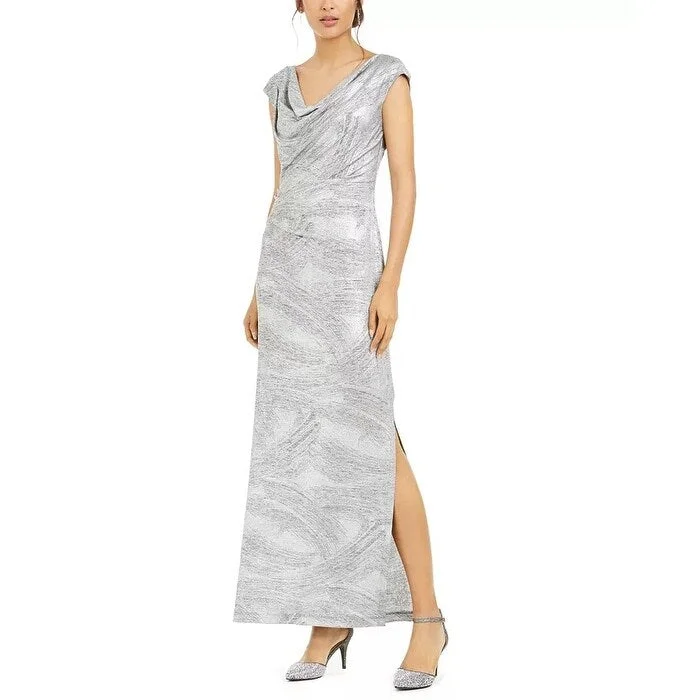 women's prom dressesConnected Women's Cowlneck Metallic Slit Gown Gray Size 8