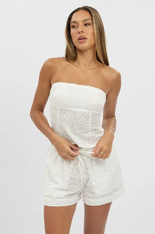 women's tops for evening soireesWhite Broderie Boob Tube