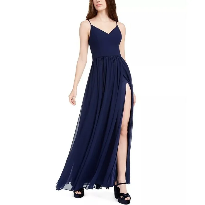 women's bespoke dressesCity Studios Juniors' Slit-Hem Gown Navy Size 3