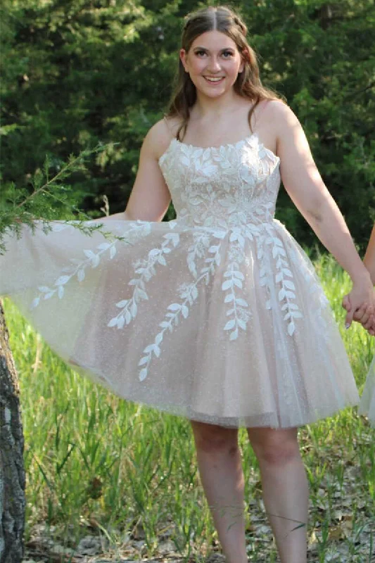 women's fair-trade dressesA-Line Ivory Appliques Lace-Up Short Homecoming Gown  gh1286