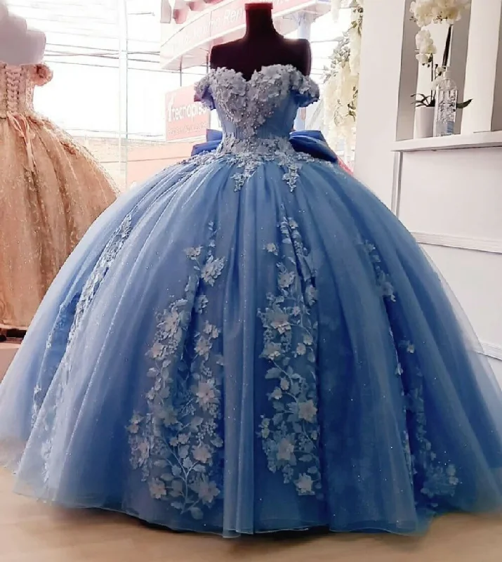 women's wrinkle-resistant dressesOff Shoulder Ball Gown Quinceanera Dresses 3D Floral Applique Sweet 16 Gowns  gh930