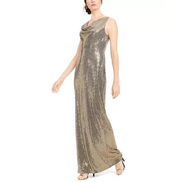 women's affordable dressesCalvin Klein Women's Sequined Cowlneck Gown Gold Size 12