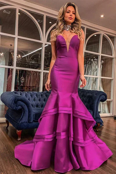 women's beach dressesElegant off-the-shoulder deep V-neck mermaid ball gown on sale with romantic ruffles gh2378