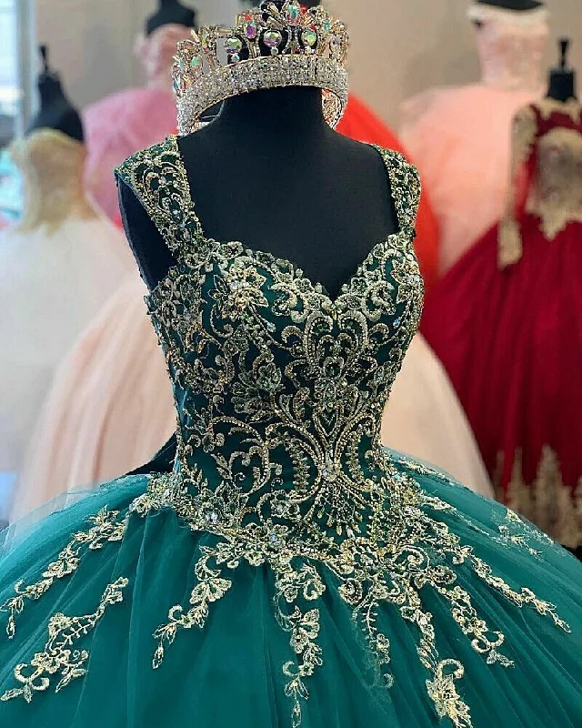 women's handmade dressesGreen Sweetheart Quinceanera Dresses Beaded Appliques Tulle Sweet 16 Ball Gown gh949