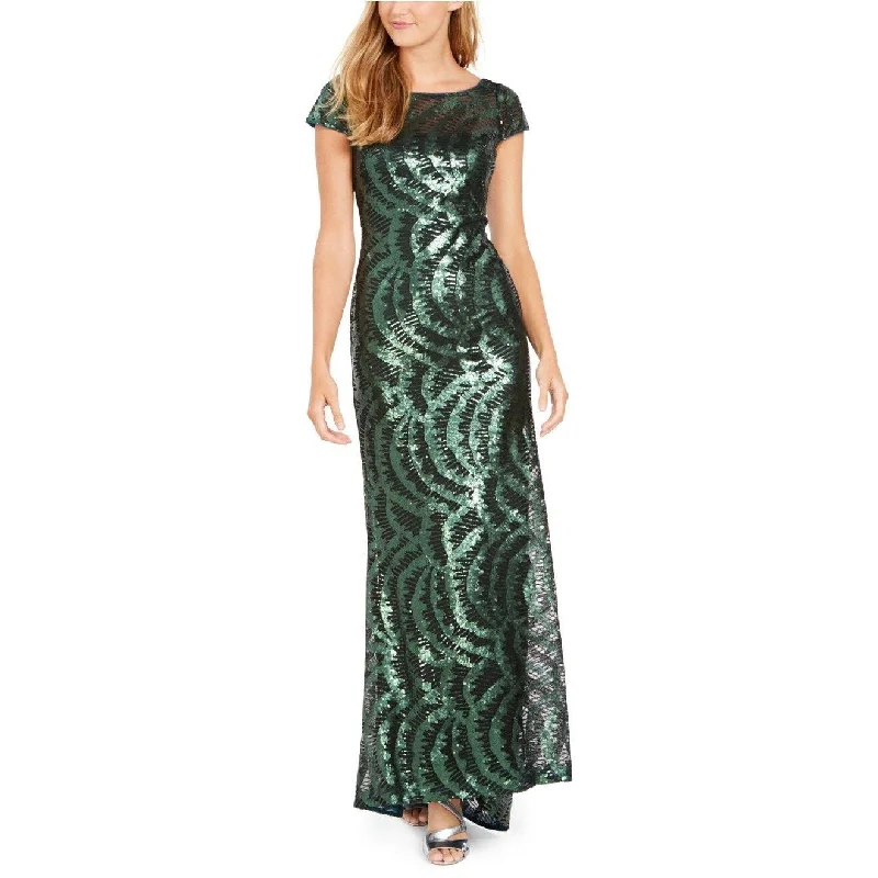 women's neon dressesCalvin Klein Women's Cap-Sleeve Sequined V-Back Gown Green Size 14