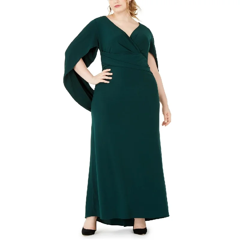 women's solid color dressesBetsy & Adam Women's Plus Size Capelet Gown Dark Green Size 18W