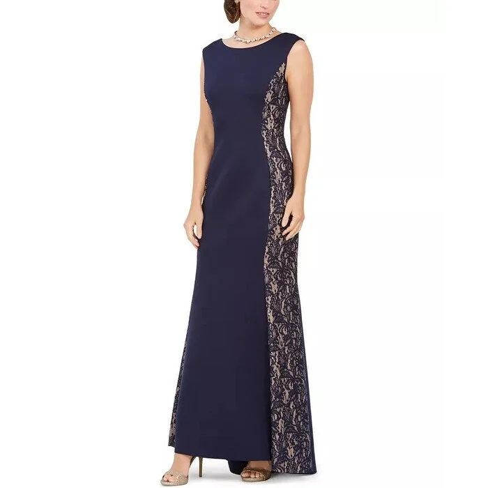 women's petite dressesJessica Howard Women's Sequined-Lace Scuba Mermaid Gown Navy Size 14