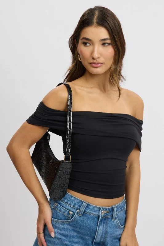 women's tops for those who want to create outfits that reflect their personal style and sense of fashionBlack Off Shoulder Top Jersey