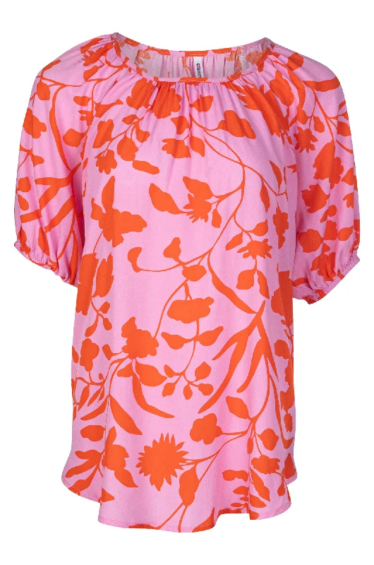 cozy women's tops for fall and winterScoop neck Tunic | Pink Orange Flower | 3331A1