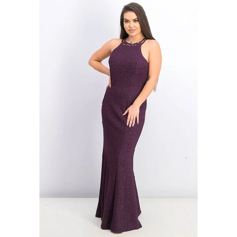 women's plus-size dressesNightway Women's Glitter Knit Gown Dark Purple Size 6