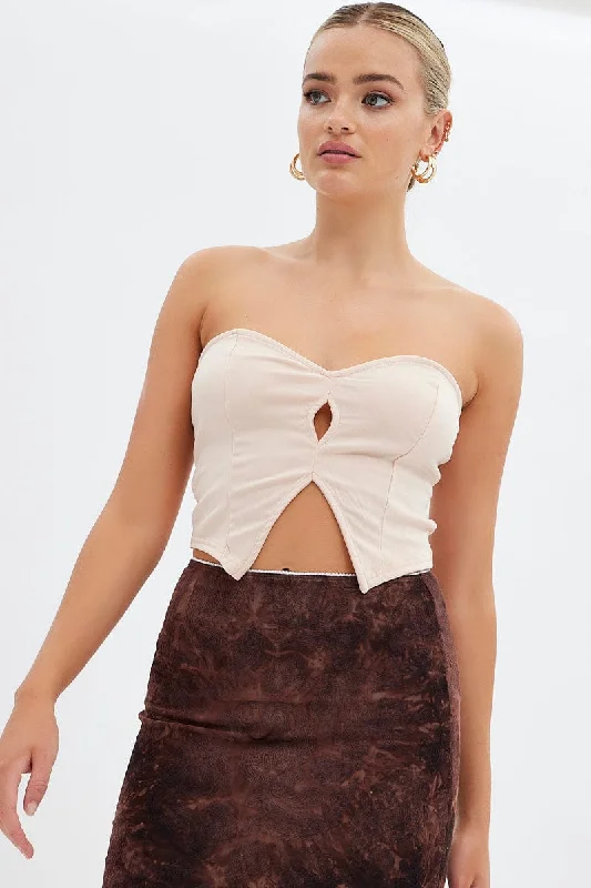 women's tops for those who want to elevate their everyday wear with chic and elegant piecesBeige Keyhole Bandeau Top Sweetheart