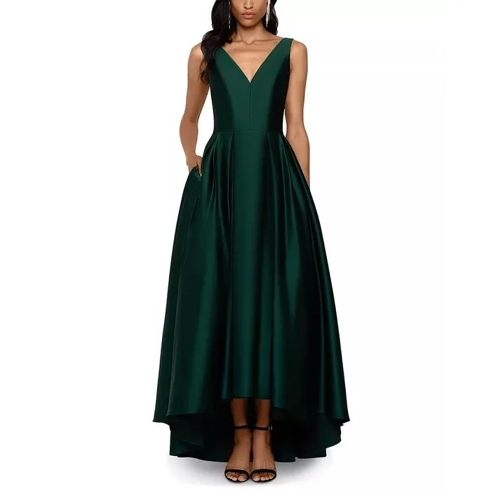 women's maximalist dressesBetsy & Adam Women's Satin High Low Gown Green Size 4 Petite - 4 Petite