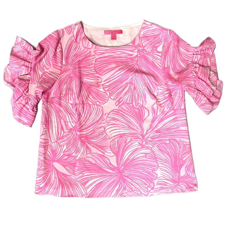 women's T-shirts with sheer sleevesTop Short Sleeve Designer By Lilly Pulitzer  Size: M