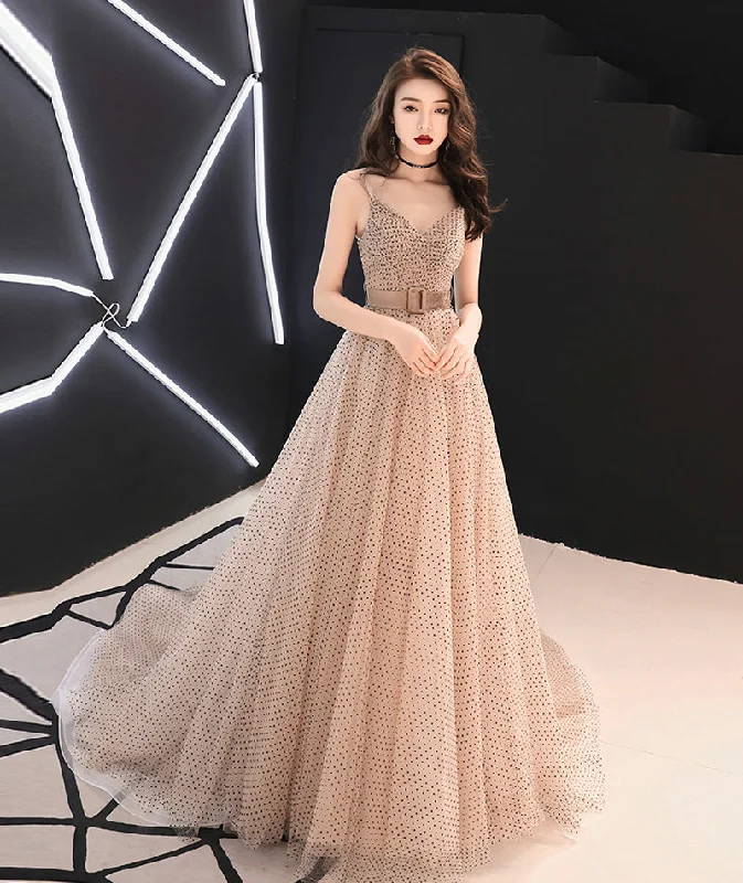 women's pear-shaped body dressesSimple v neck tulle long ball gown dress formal dress  8373